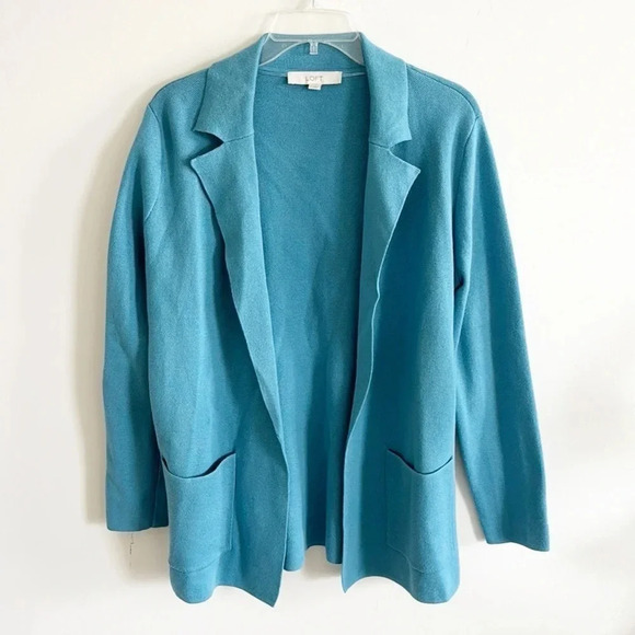 LOFT cotton Blue Open Knit Sweater Blazer cardigan size M - Picture 2 of 7